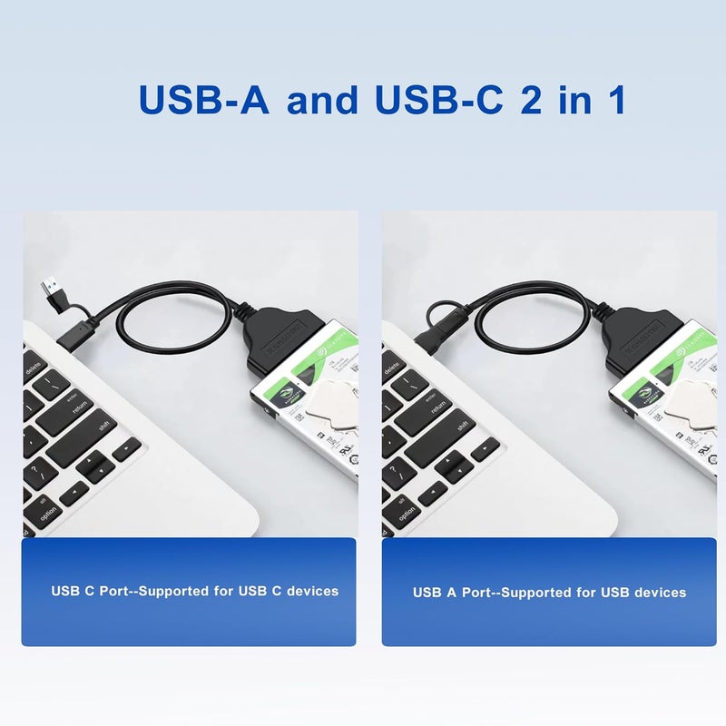 FANBLACK SATA to USB Cable 3.2ft, 2-in-1 USB-C/USB-A 3.0 to SATA III Hard Driver Adapter Compatible for 2.5 inch HDD and SSD (100cm) - Image 4